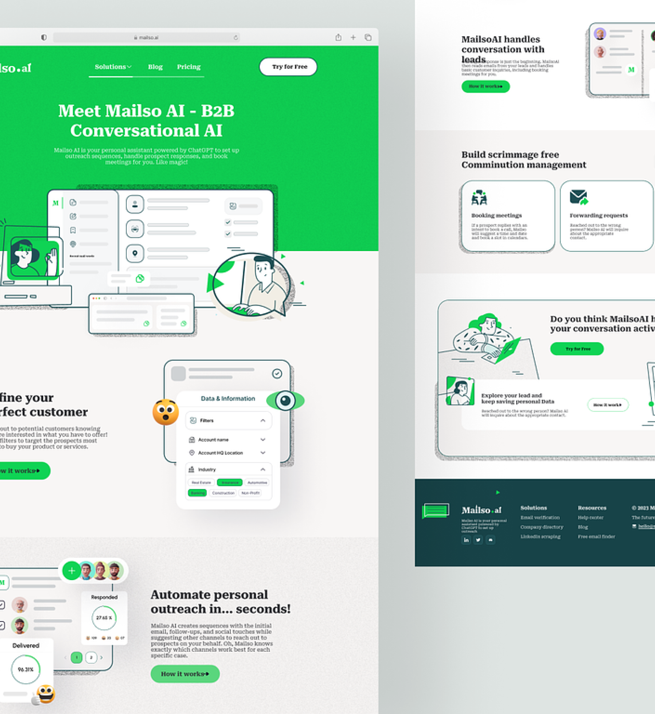 MailsoAI – B2B Email Conversational AI Landing page Design