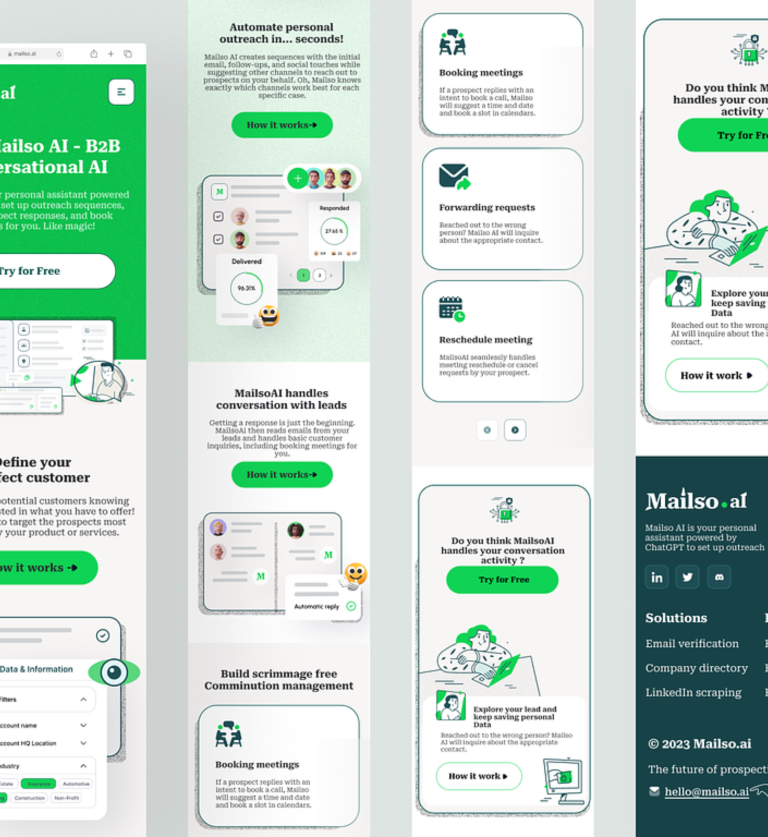 MailsoAI – B2B Email Conversational AI Landing page Design