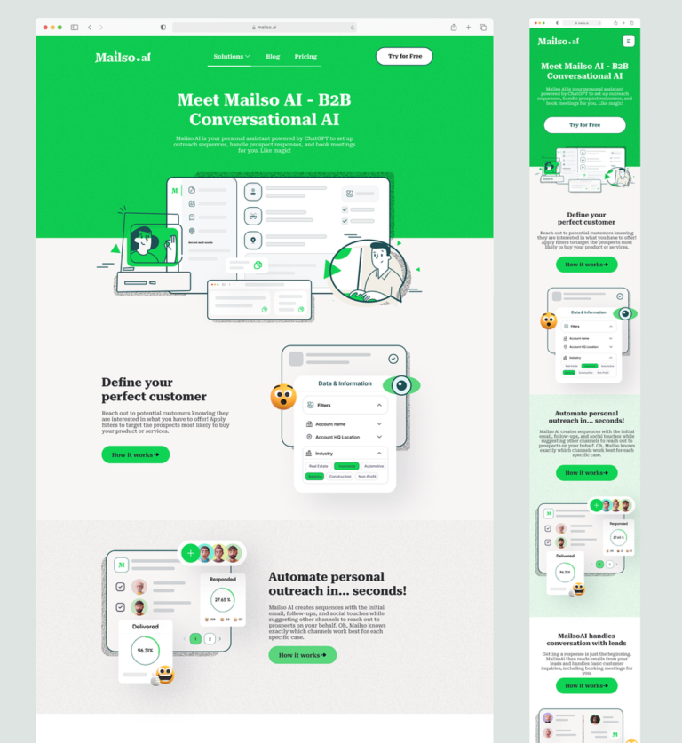 MailsoAI – B2B Email Conversational AI Landing page Design